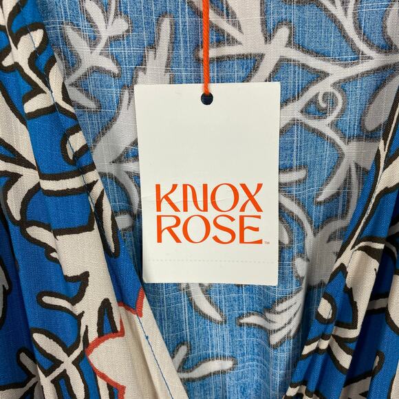 Knox Rose Blue Floral Paisley Wrap Midi Dress Sz.L NWT - Picture 9 of 15